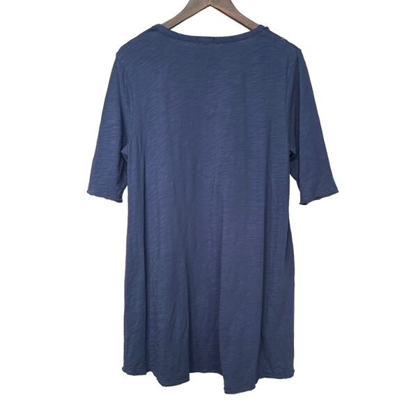 Mododoc Tunic Top Women Size L Blue Floral Boho Embroidered Side Hem Slit Cotton - Picture 2 of 14